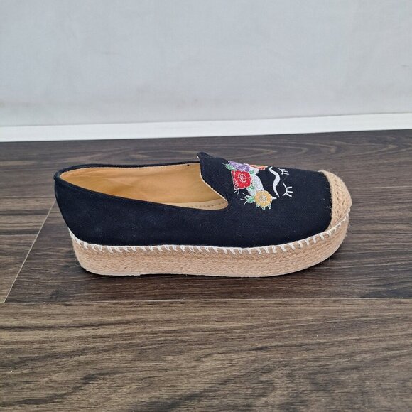 💙 Carlo Cambuston Natural Materials Slip Espadrilles Platform Embroidered Size - Picture 2 of 8